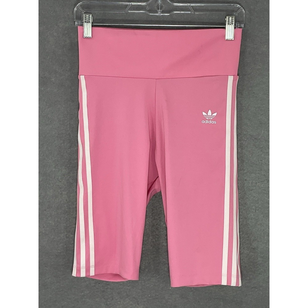 Adidas Biker Shorts Womens S Pink High Waisted Tights Three Stripes Activewear